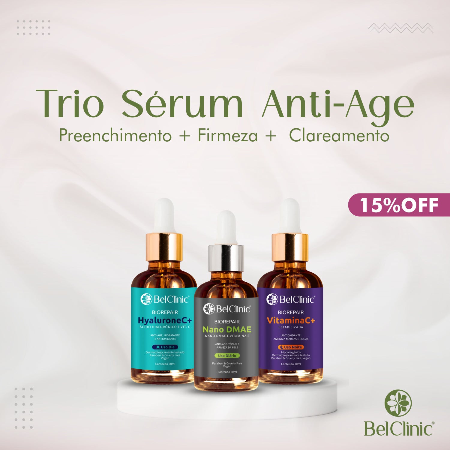 Trio SÉRUM: Vit. C(30ml)+Nano DMAE(30ml)+Hyalurone C+(30ml)