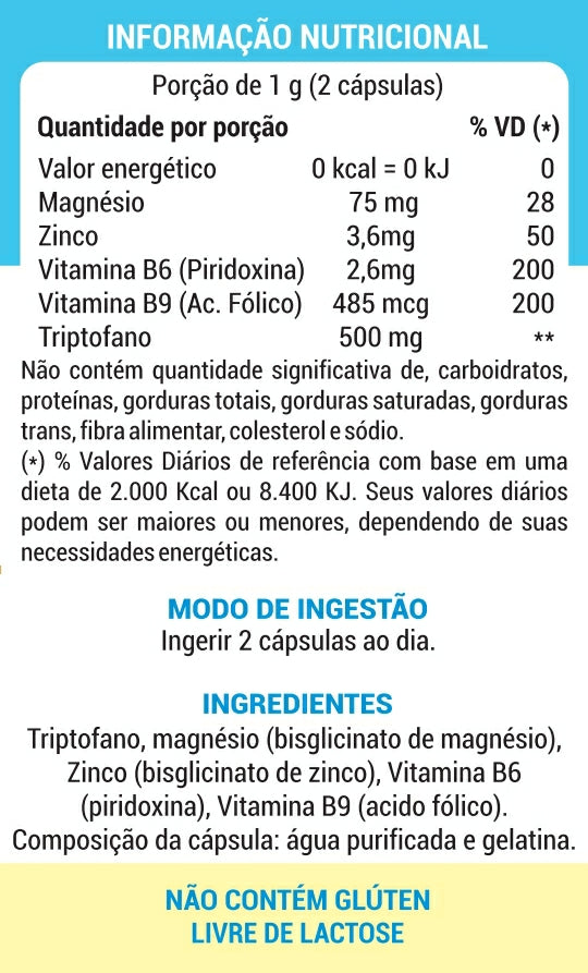 HYPNOS CALM Triptofano, Magnésio, B6, B9 e Zinco (60 cápsulas)
