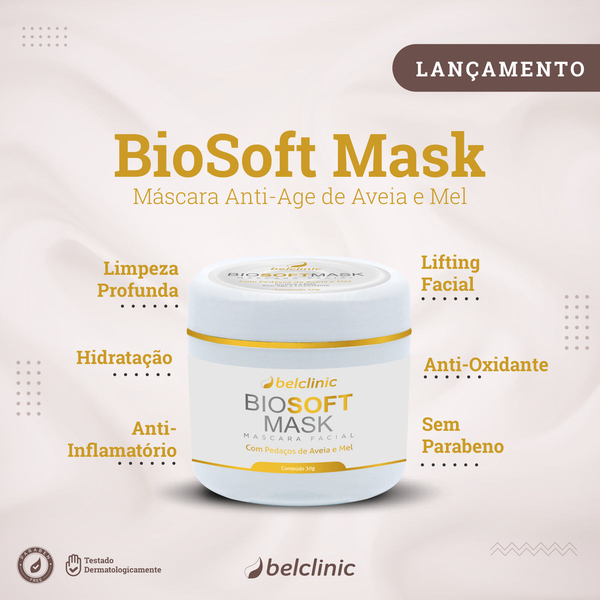 BIOSOFT MASK (30g) - Máscara Facial de aveia, mel e argila branca