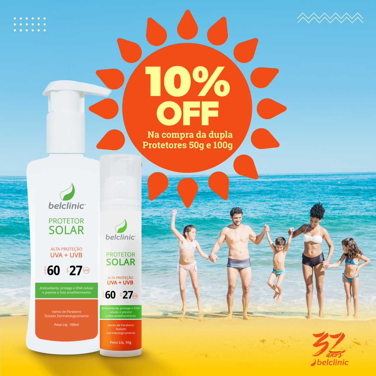 KIT PROTETOR SOLAR (100g e 50g) - 60FPS(UVB) + 27 FP(UVA)