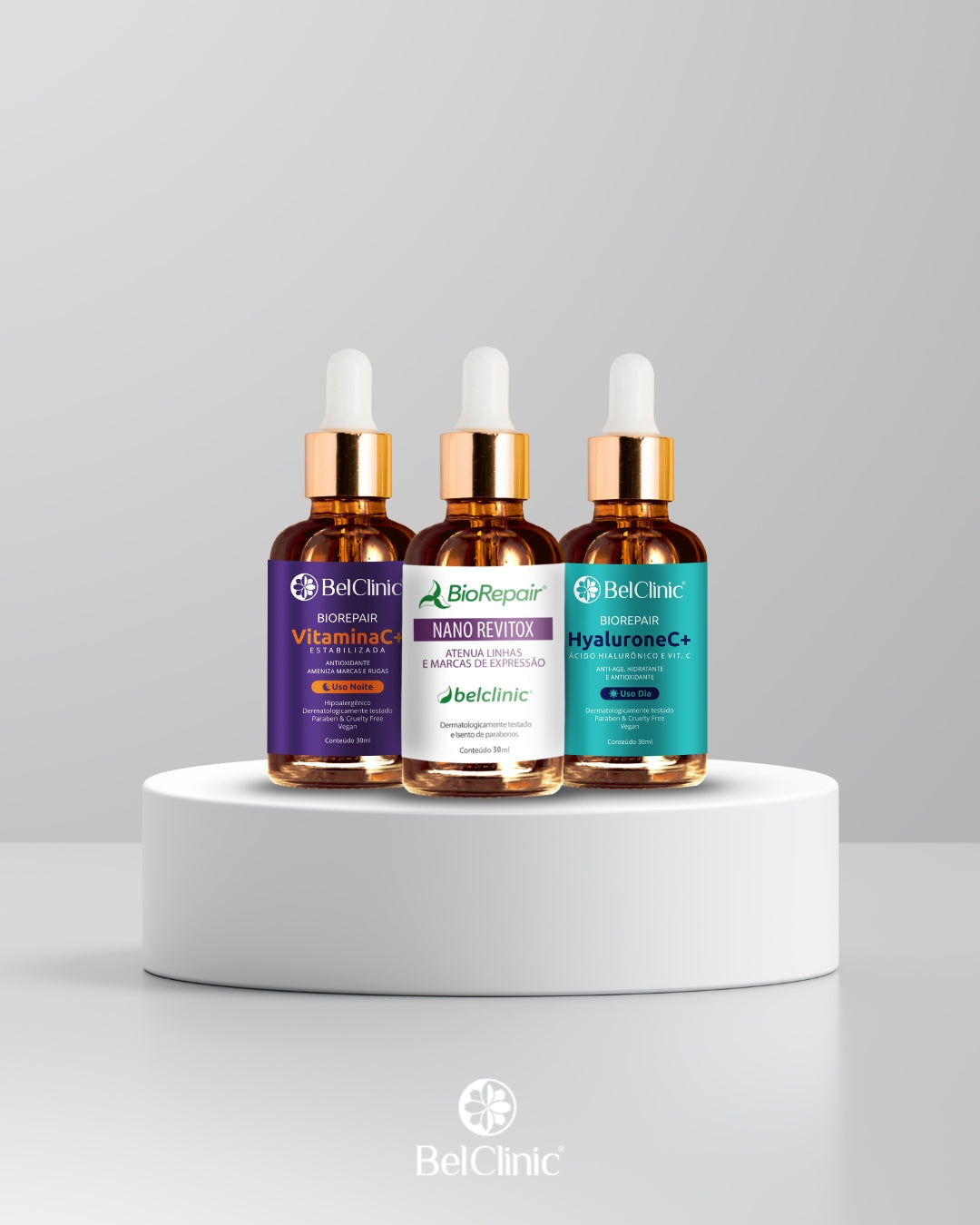 Trio DIA E NOITE: Vit. C(30ml)+Nano Revitox(30ml)+Hyalurone C+(30ml)
