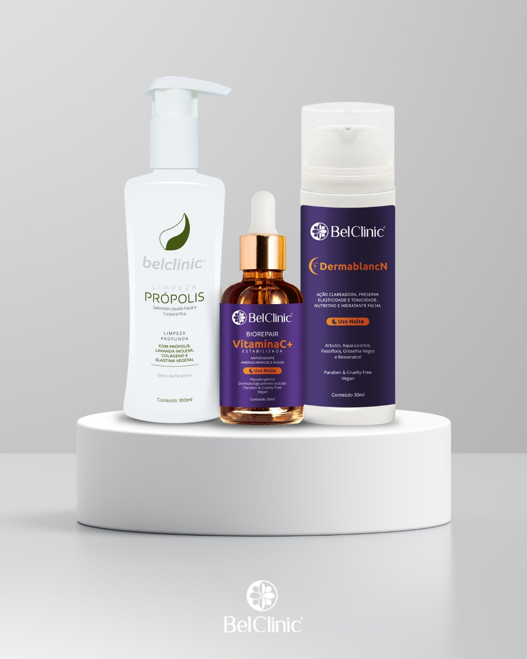 Trio ANTI-MANCHAS - Limpeza Própolis + DermaBlanc N + BioRepair C